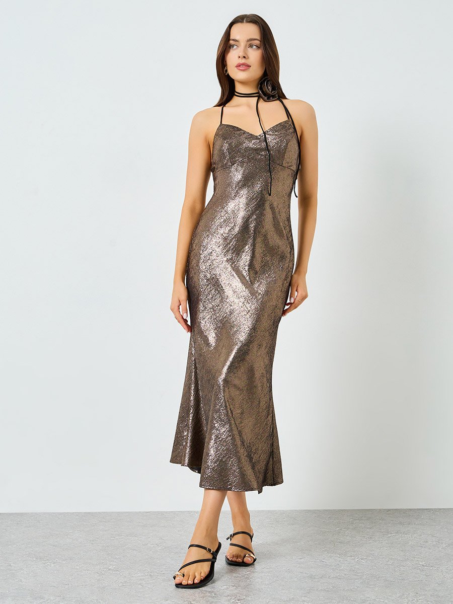 sachin and babi light blue dress Umit Unal Shoestring Strap Dress in Original Grey – Olivia May main image 0