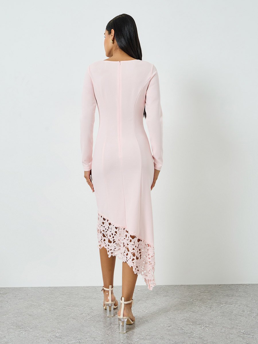 chinese dress ladies Pink Rhinestone Lace Asymmetric Midi Dress – self-portrait-US main image 1