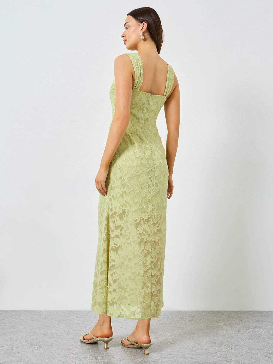 Green Textured Lace Strappy Midi Dress