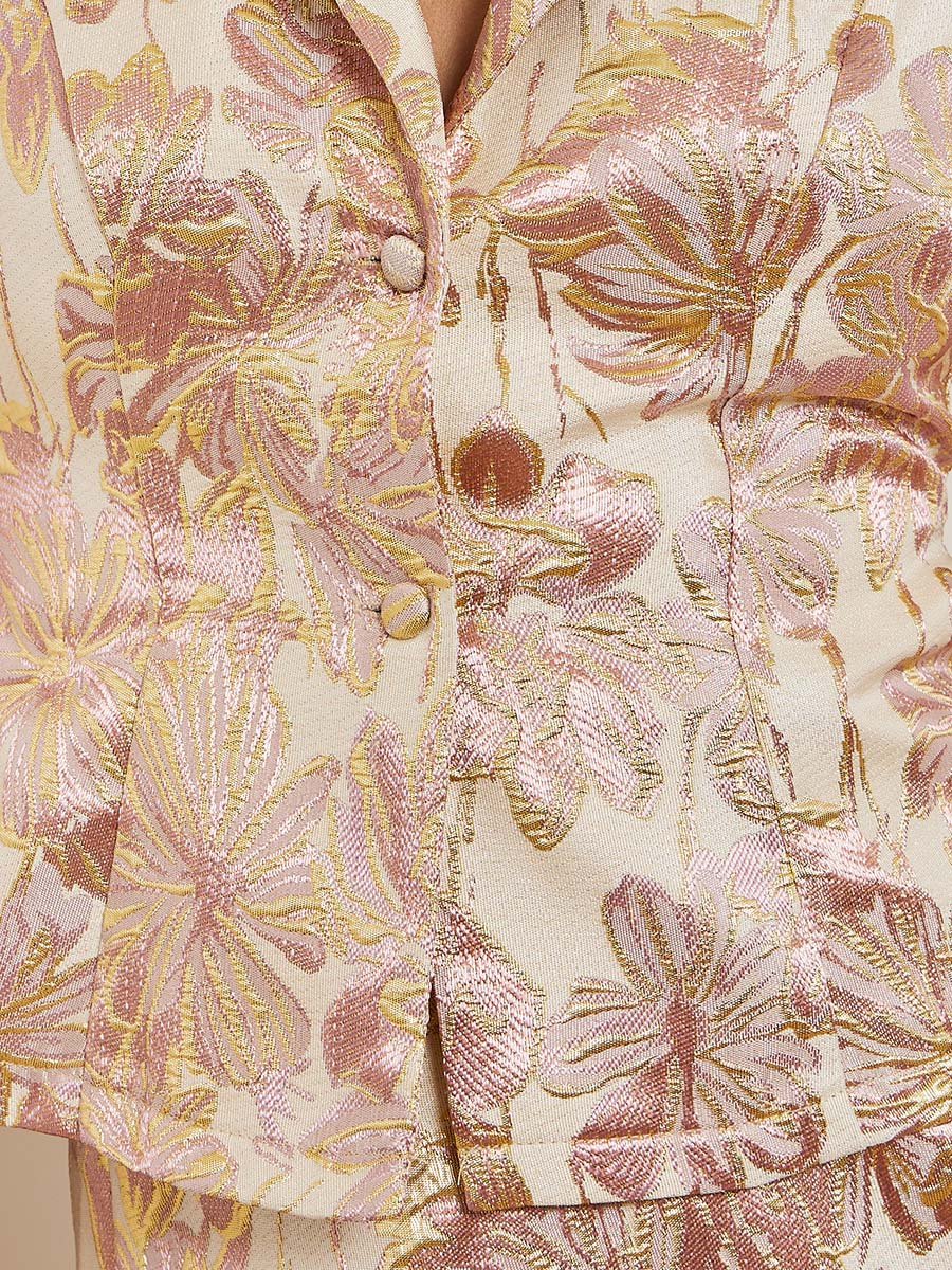Gold Floral Jacquard Lapel Collar Shirt