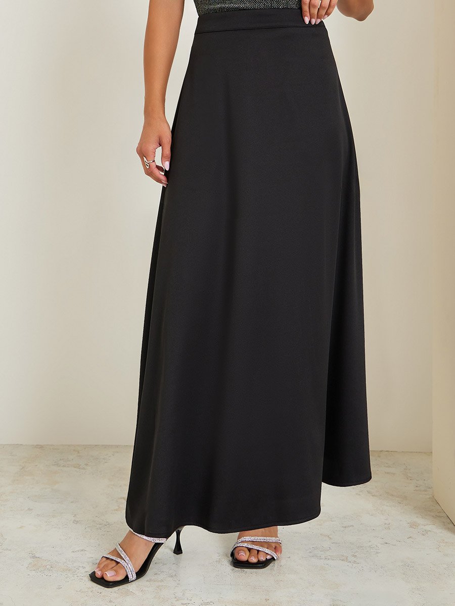 Women Black Flared Maxi Skirt