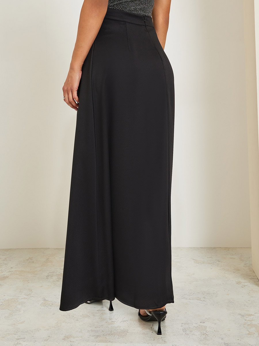 Women Black Flared Maxi Skirt