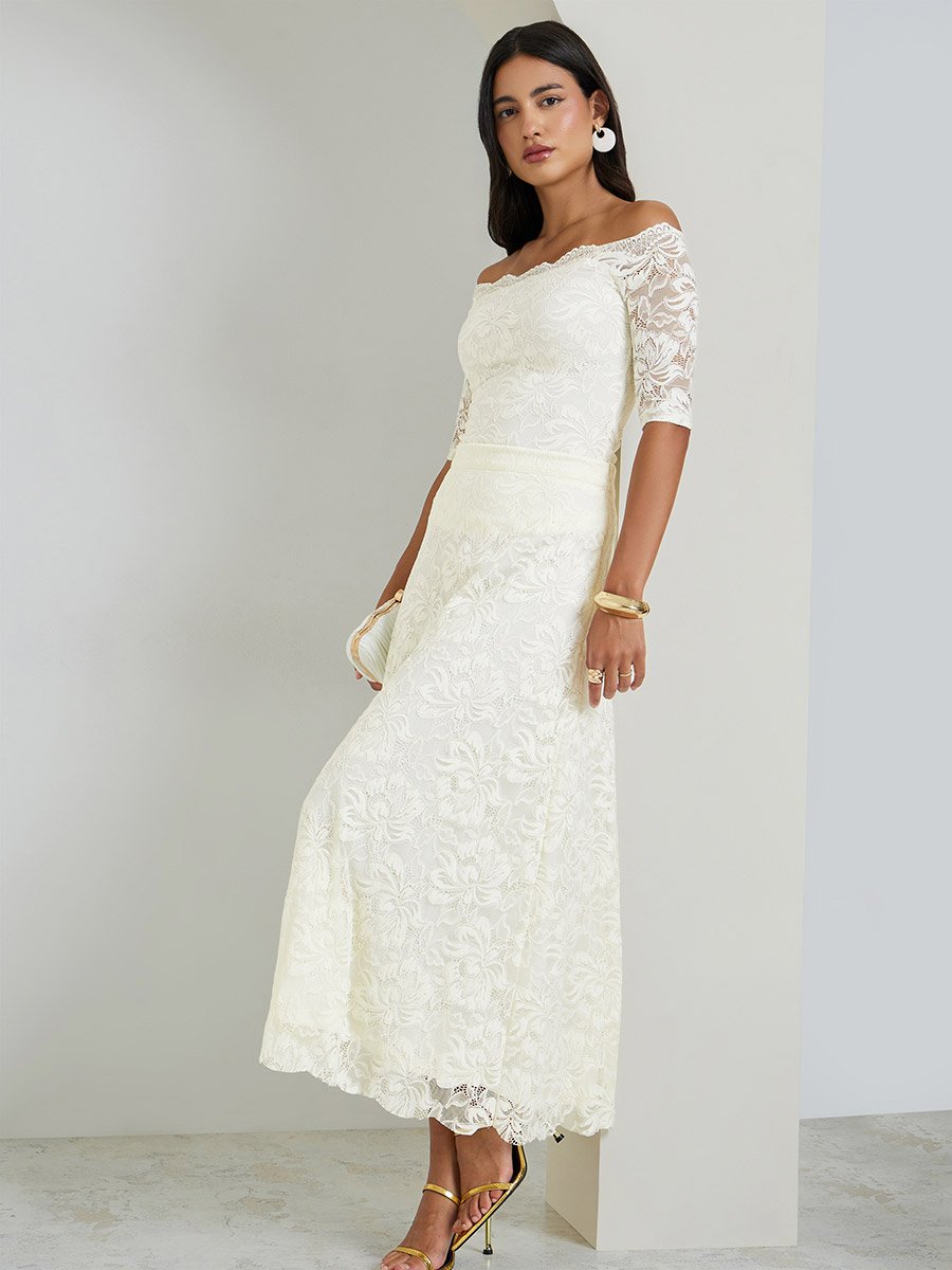 Cream Lace Off-Shoulder Top