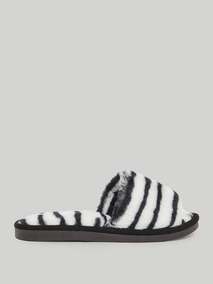 Zebra Print Fuzzy Bedroom Slippers