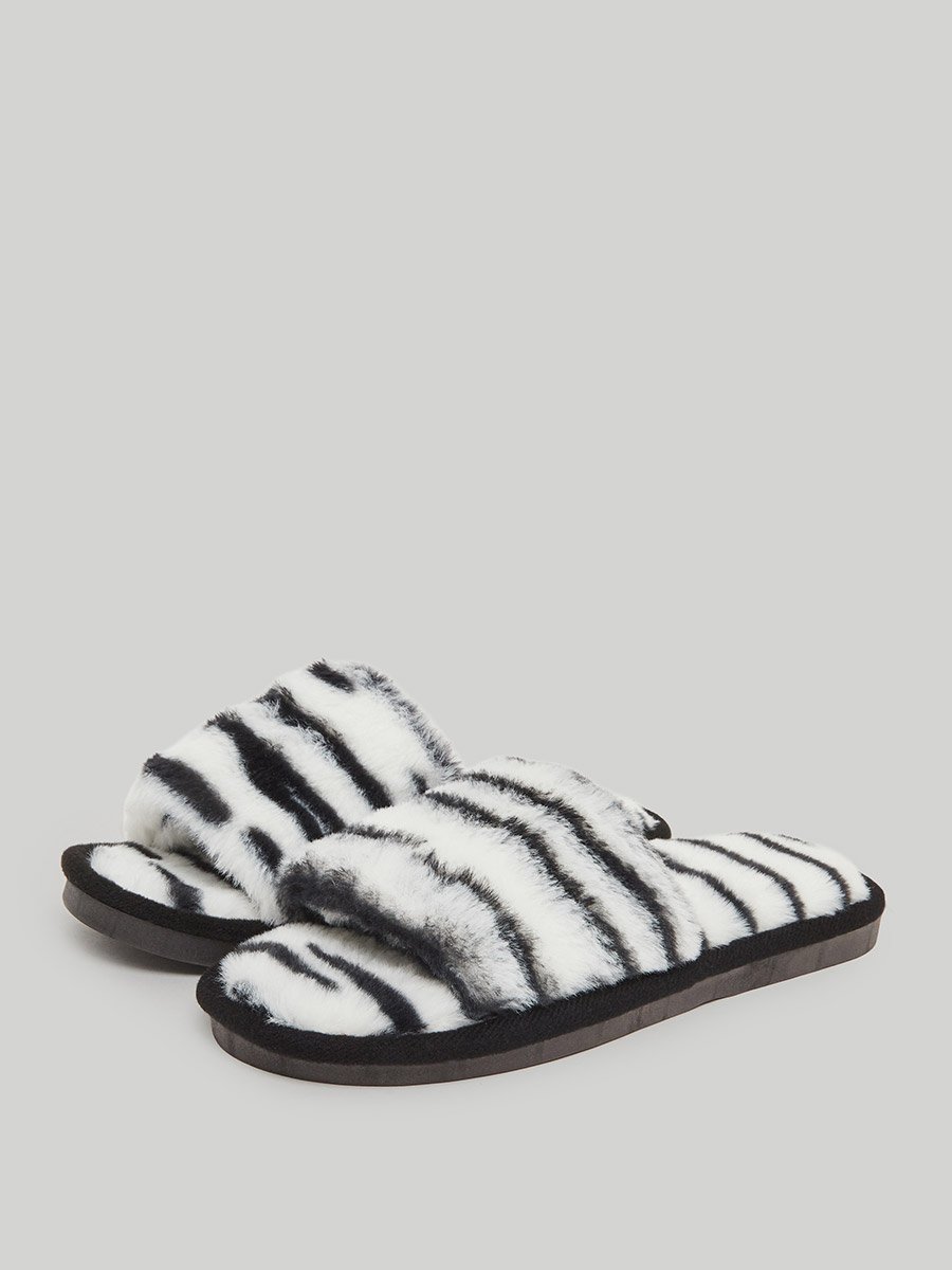 Zebra Print Fuzzy Bedroom Slippers