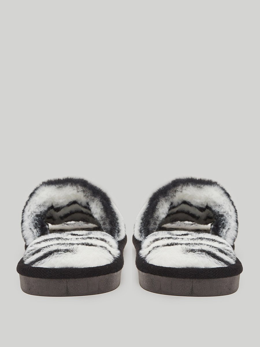 Zebra Print Fuzzy Bedroom Slippers