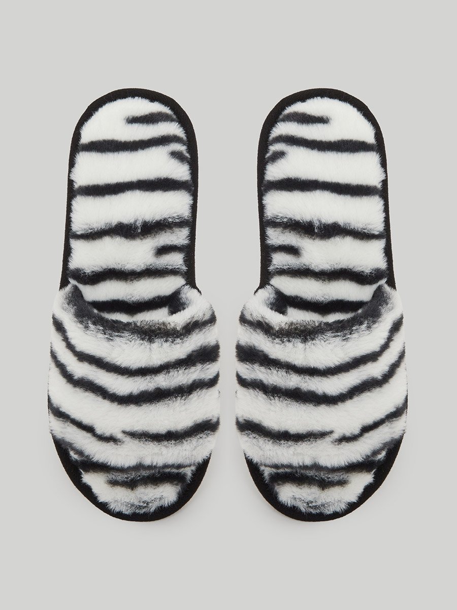 Zebra Print Fuzzy Bedroom Slippers