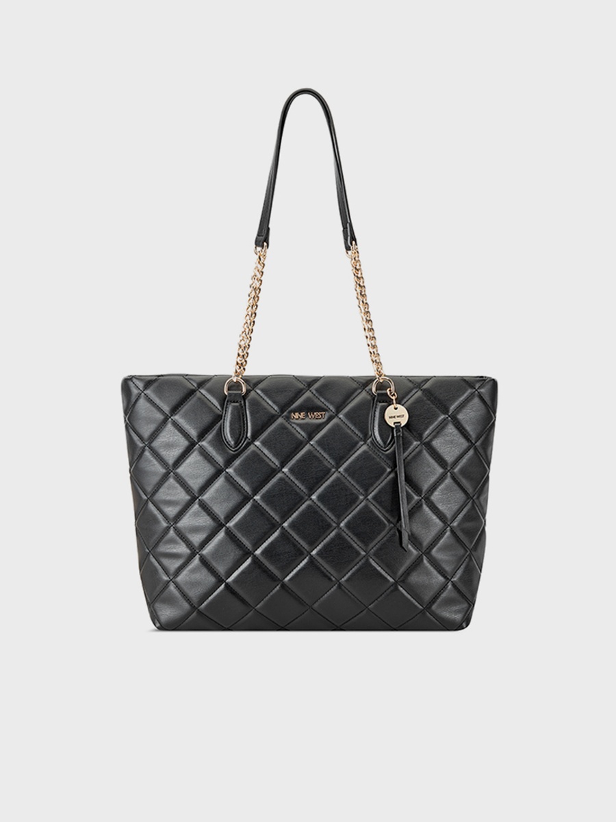 Meilani Quilted Double Handle Shoulder Bag with Zipper Closure and Chain Strap