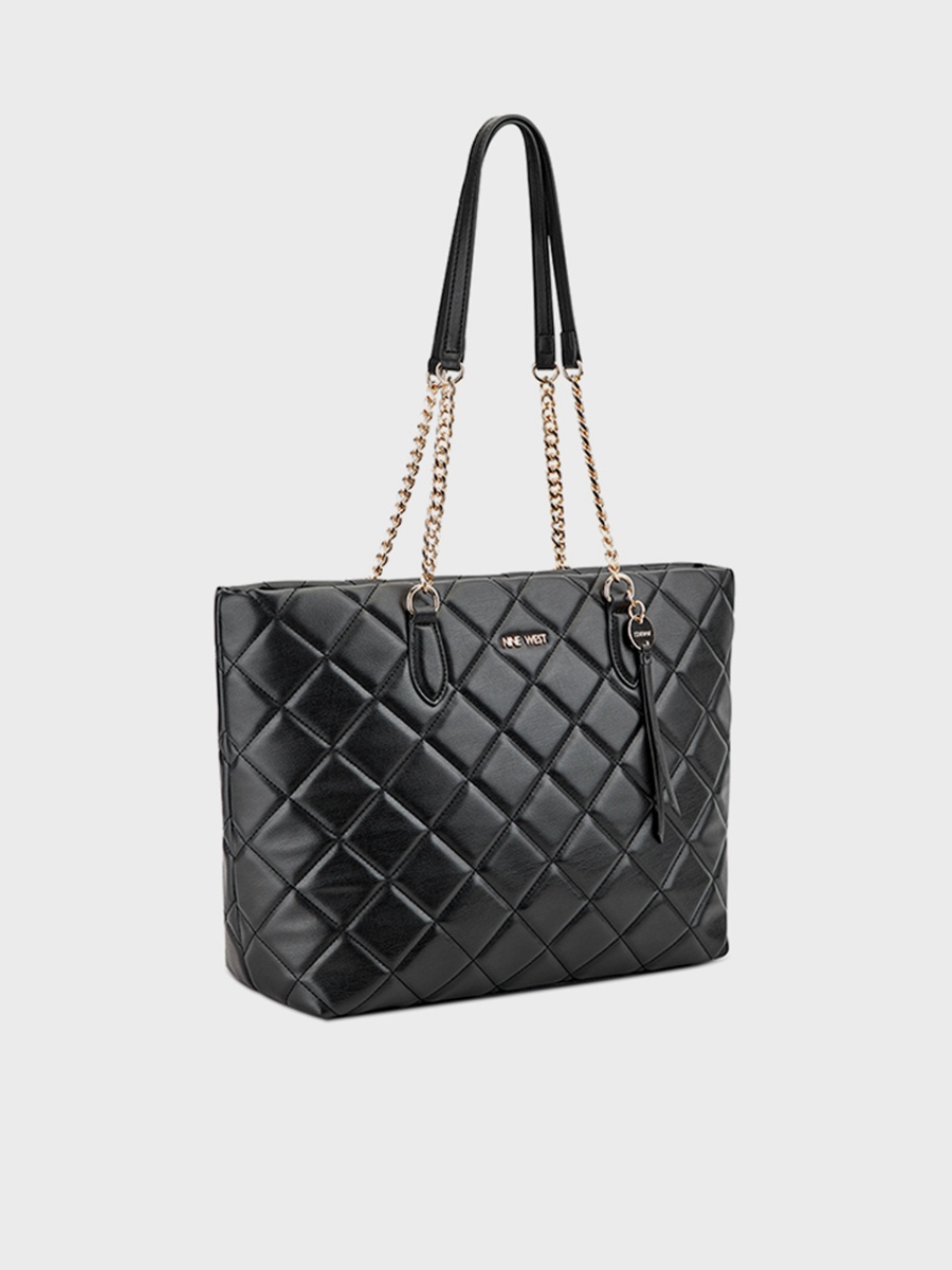 Meilani Quilted Double Handle Shoulder Bag with Zipper Closure and Chain Strap
