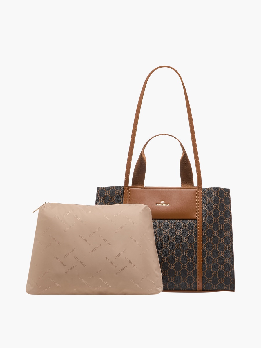 Monogram Print Tote Bag with Top Handles