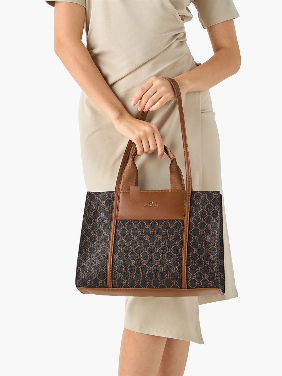 Monogram Print Tote Bag with Top Handles