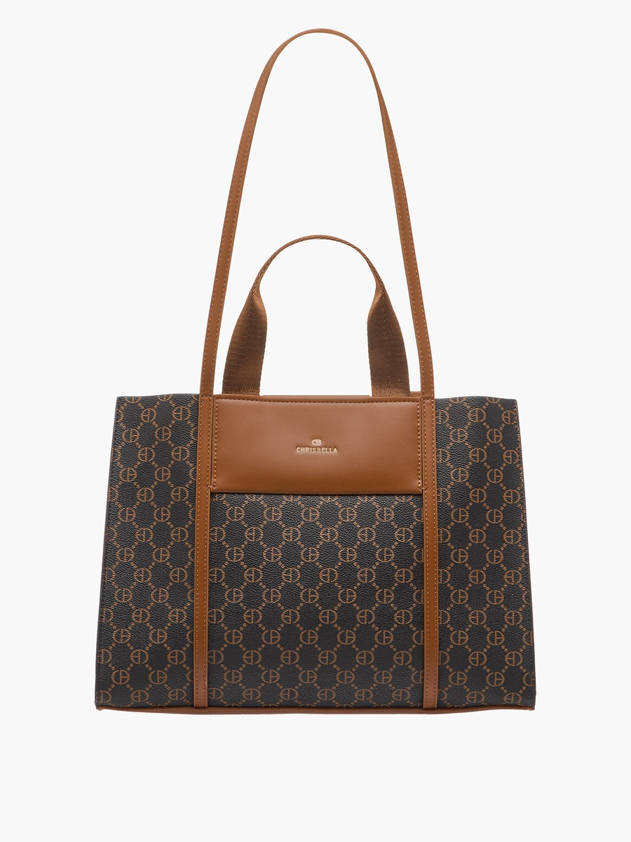 Monogram Print Tote Bag with Top Handles