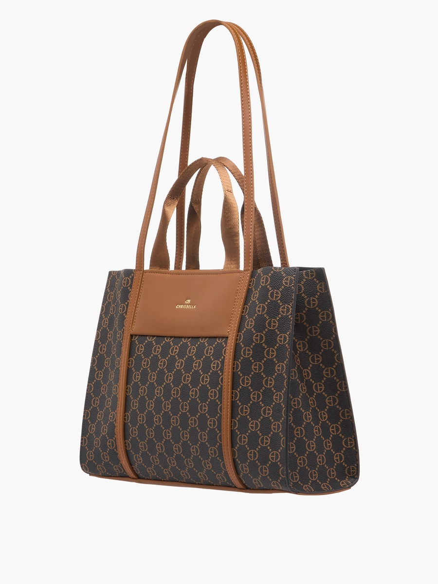 Monogram Print Tote Bag with Top Handles
