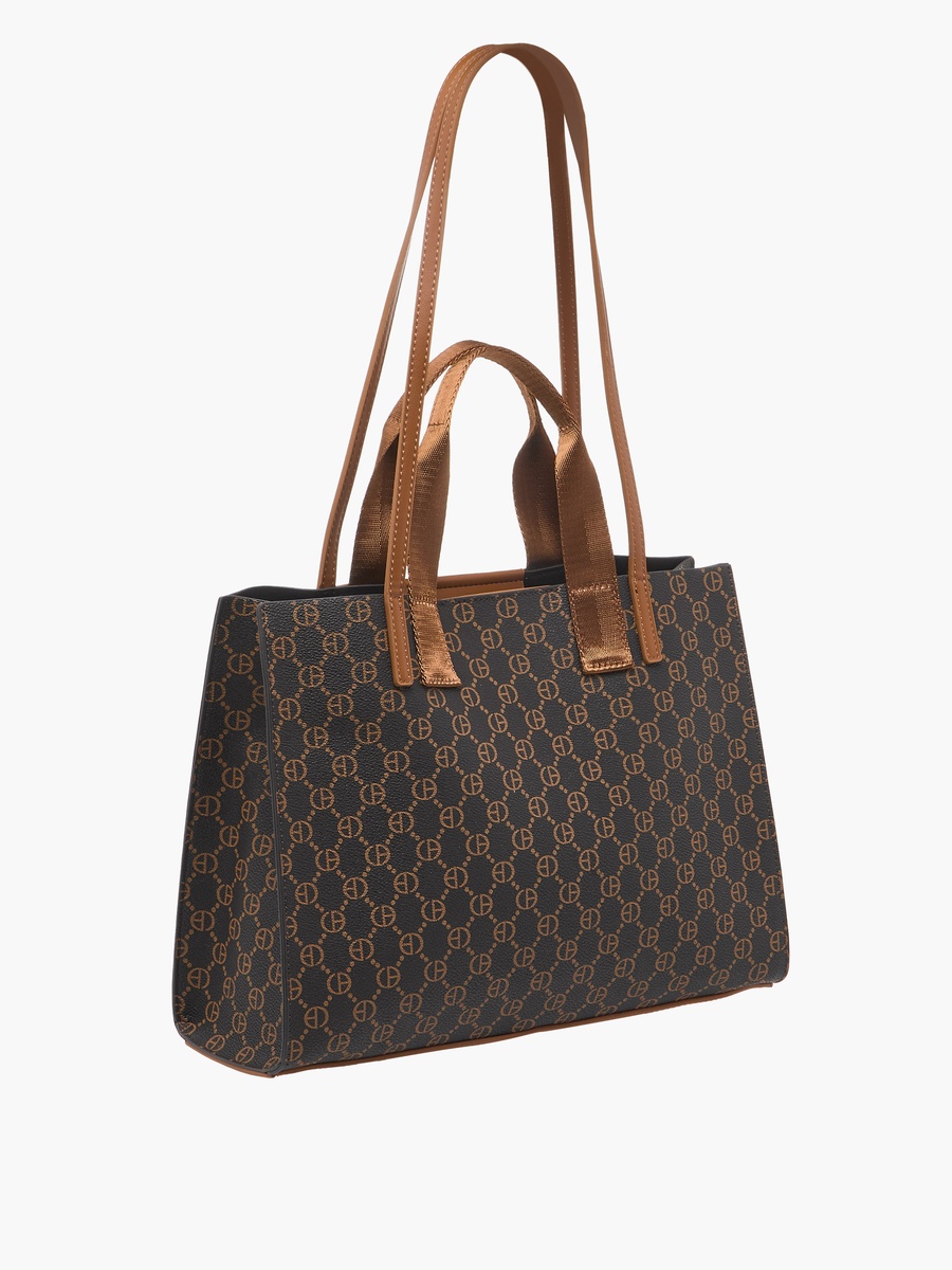 Monogram Print Tote Bag with Top Handles