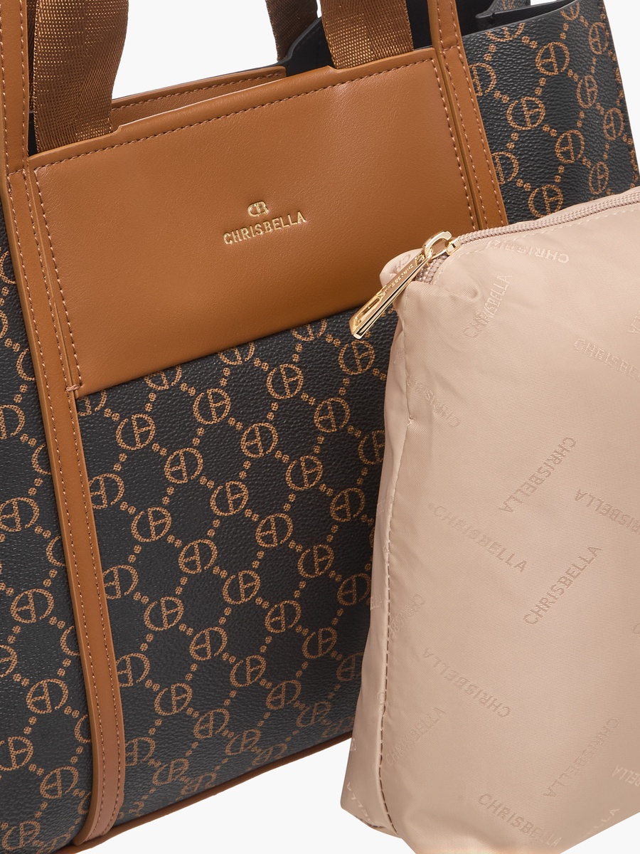 Monogram Print Tote Bag with Top Handles