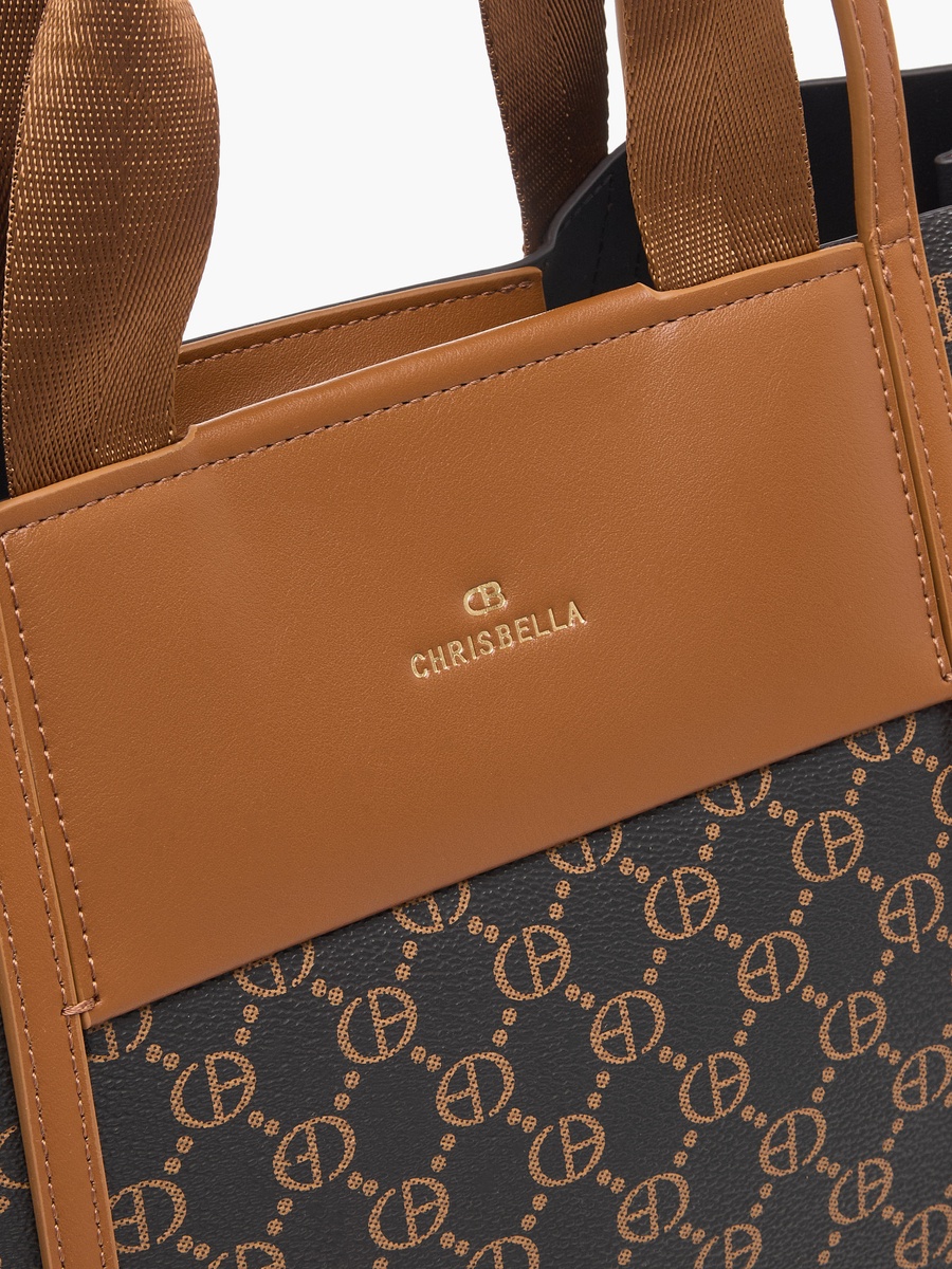 Monogram Print Tote Bag with Top Handles