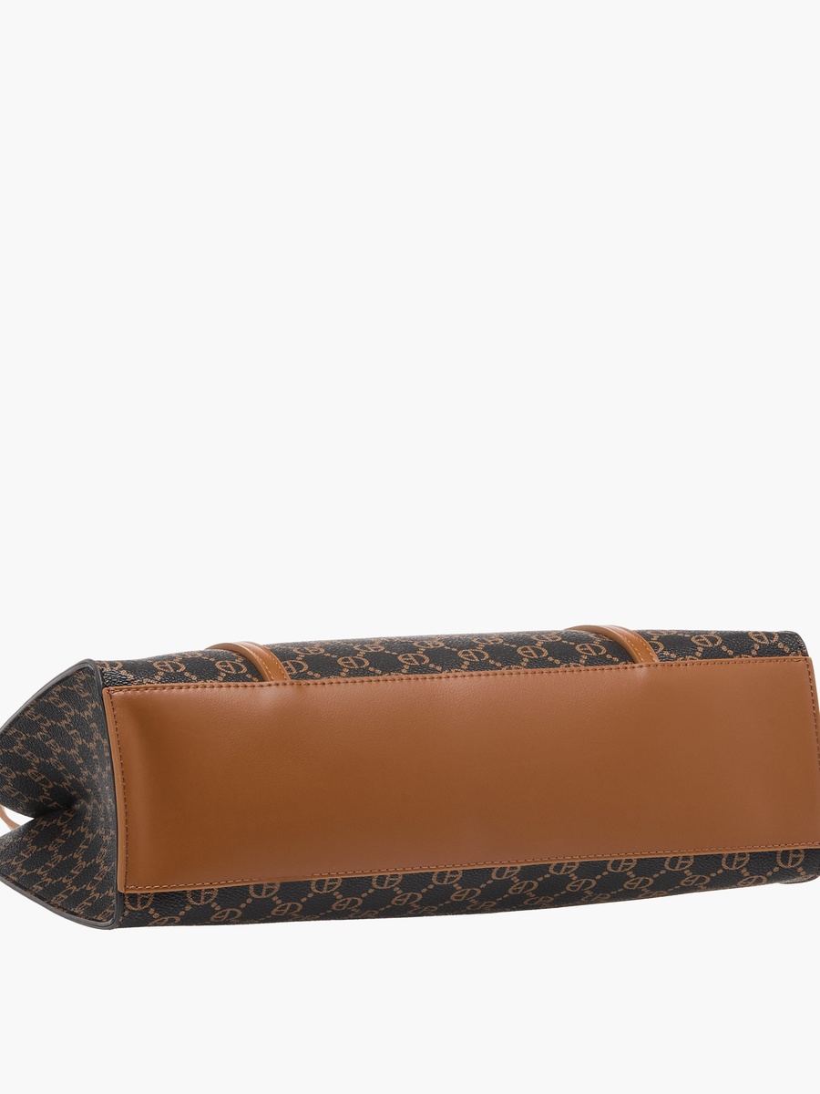 Monogram Print Tote Bag with Top Handles