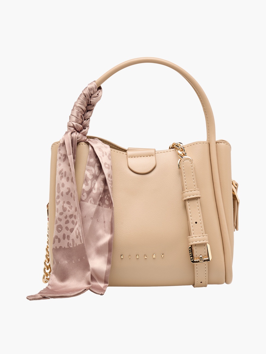 Textured Crossbody Bag with Scarf and Chain Detail
