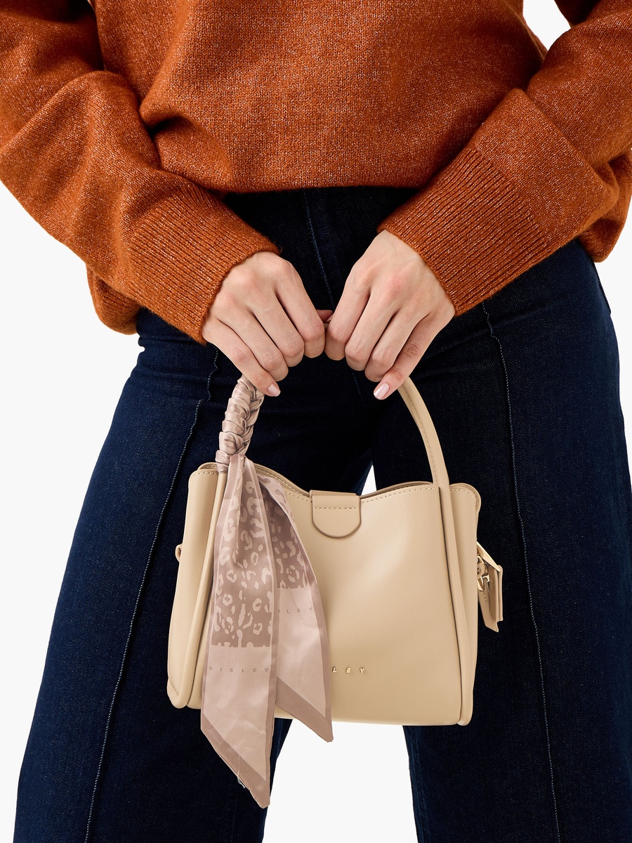 Textured Crossbody Bag with Scarf and Chain Detail