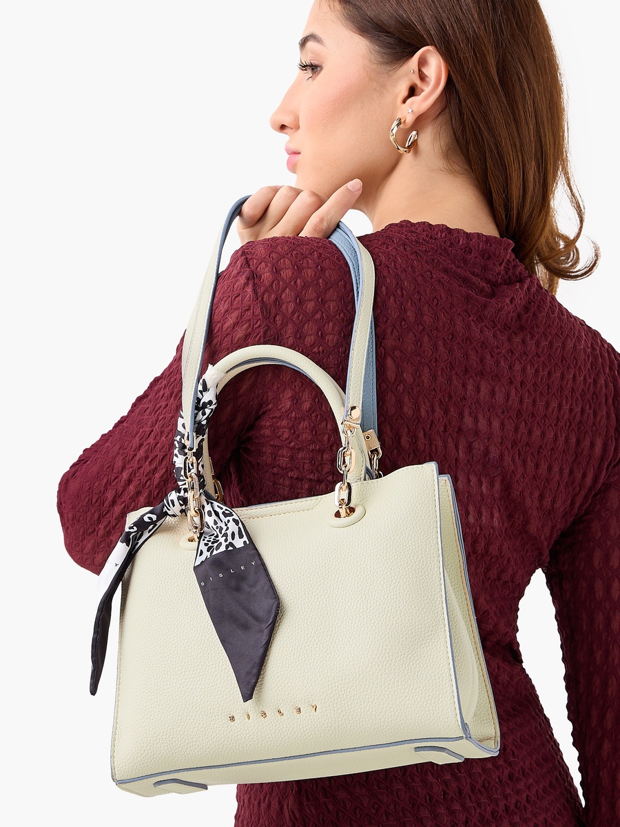 Textured Tote Bag with Scarf Detail