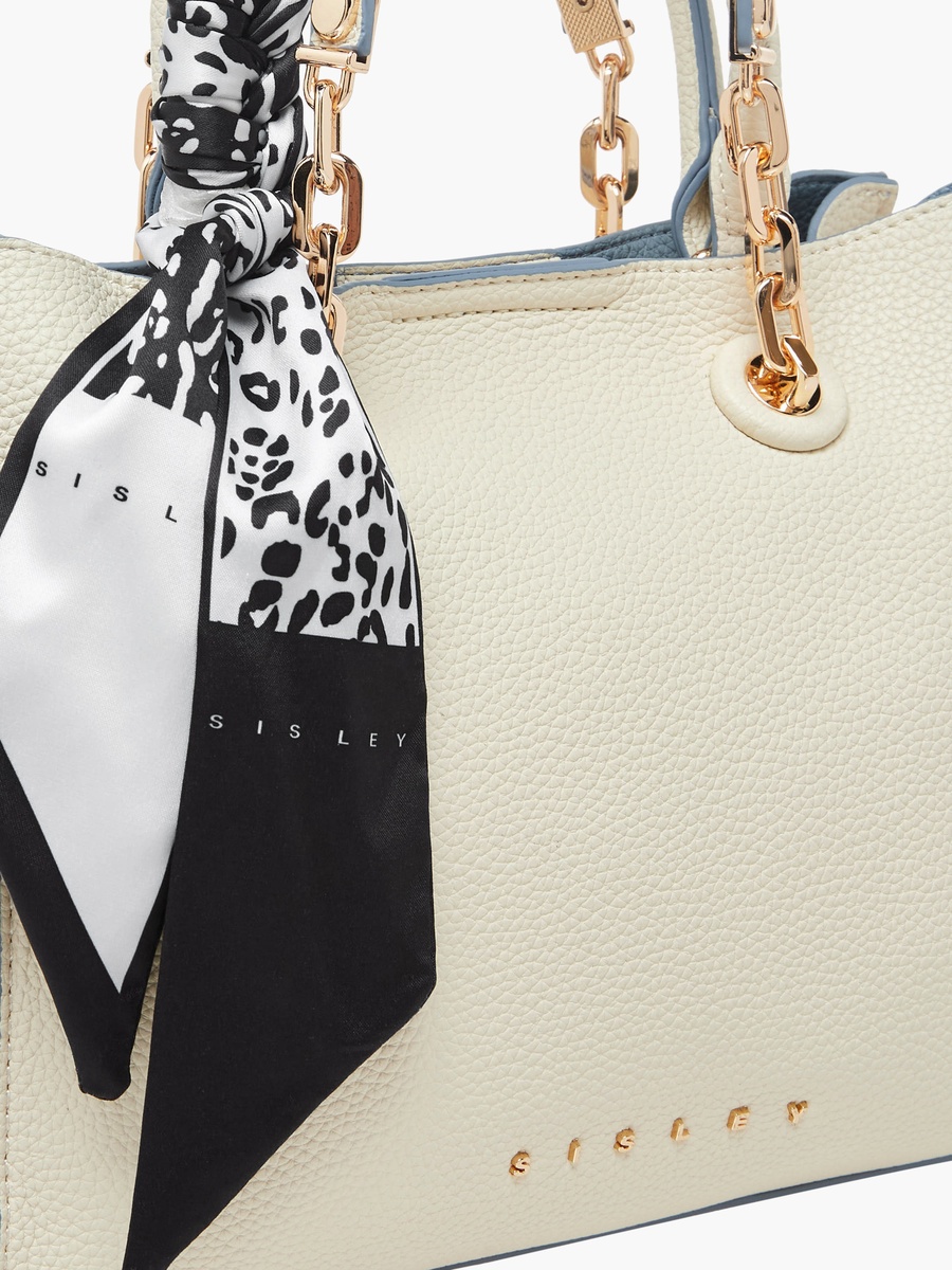 Textured Tote Bag with Scarf Detail