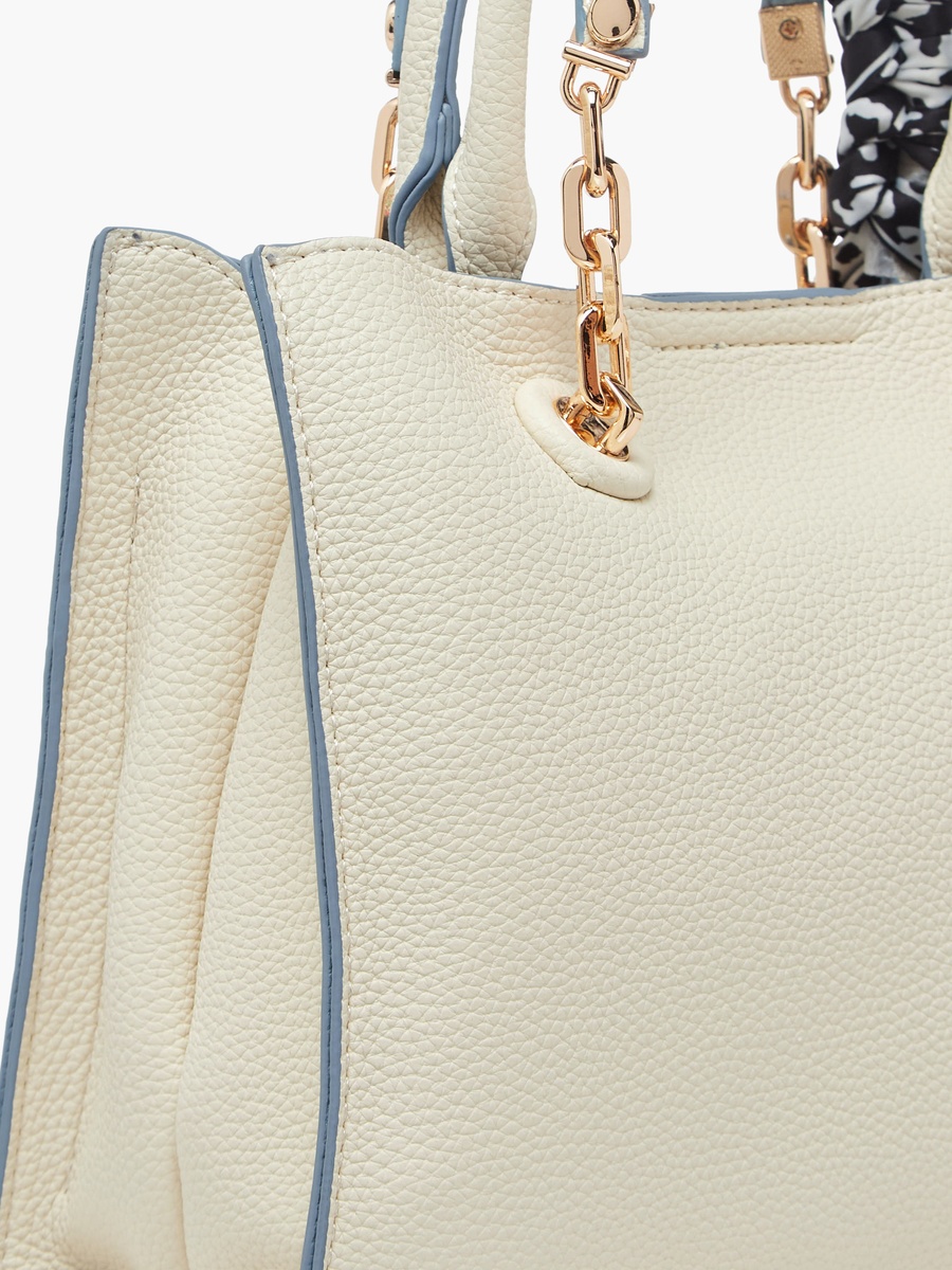 Textured Tote Bag with Scarf Detail