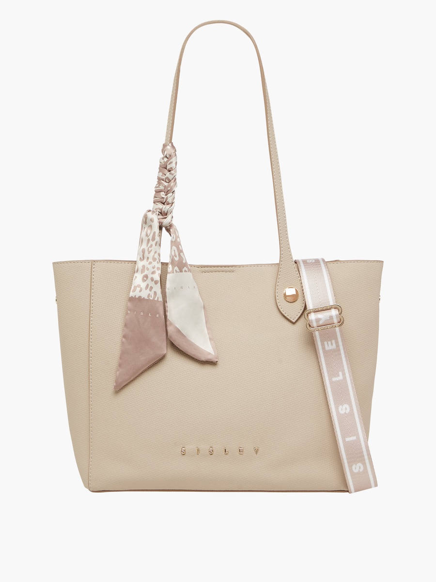 Textured Tote Bag with Scarf Detail