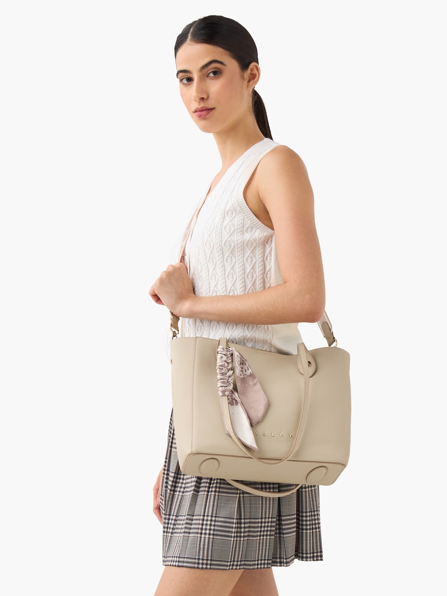 Textured Tote Bag with Scarf Detail