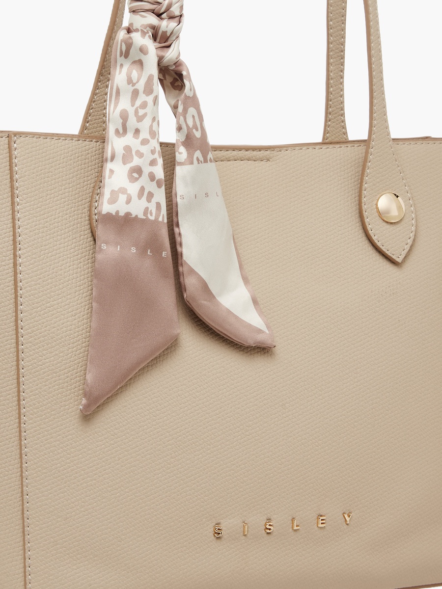 Textured Tote Bag with Scarf Detail