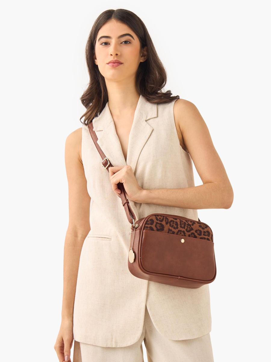 Animal Textured Crossbody Bag with Adjustable Strap