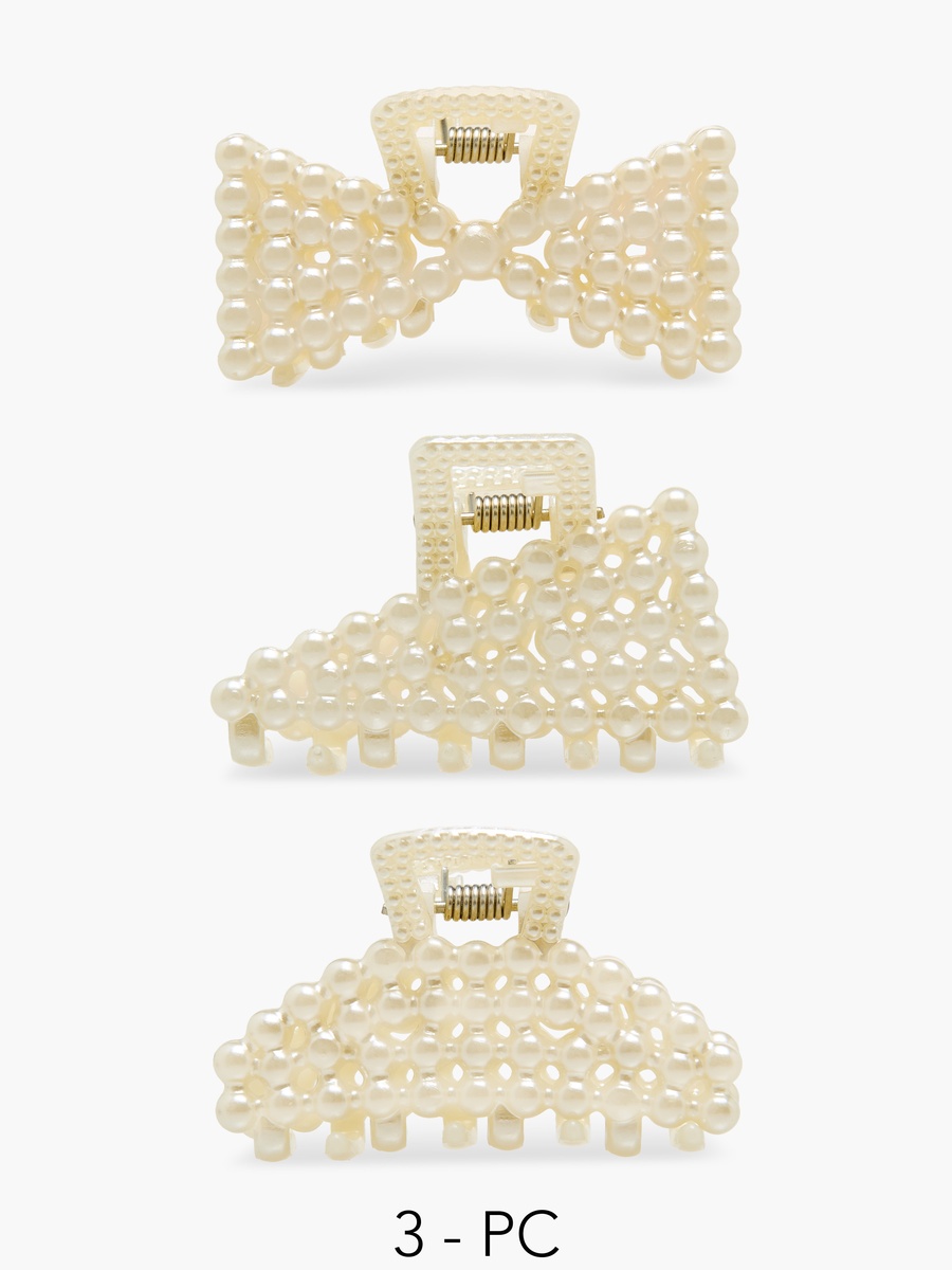 Pack of 3 Assorted Hair Clamps with Pearl Embellishment