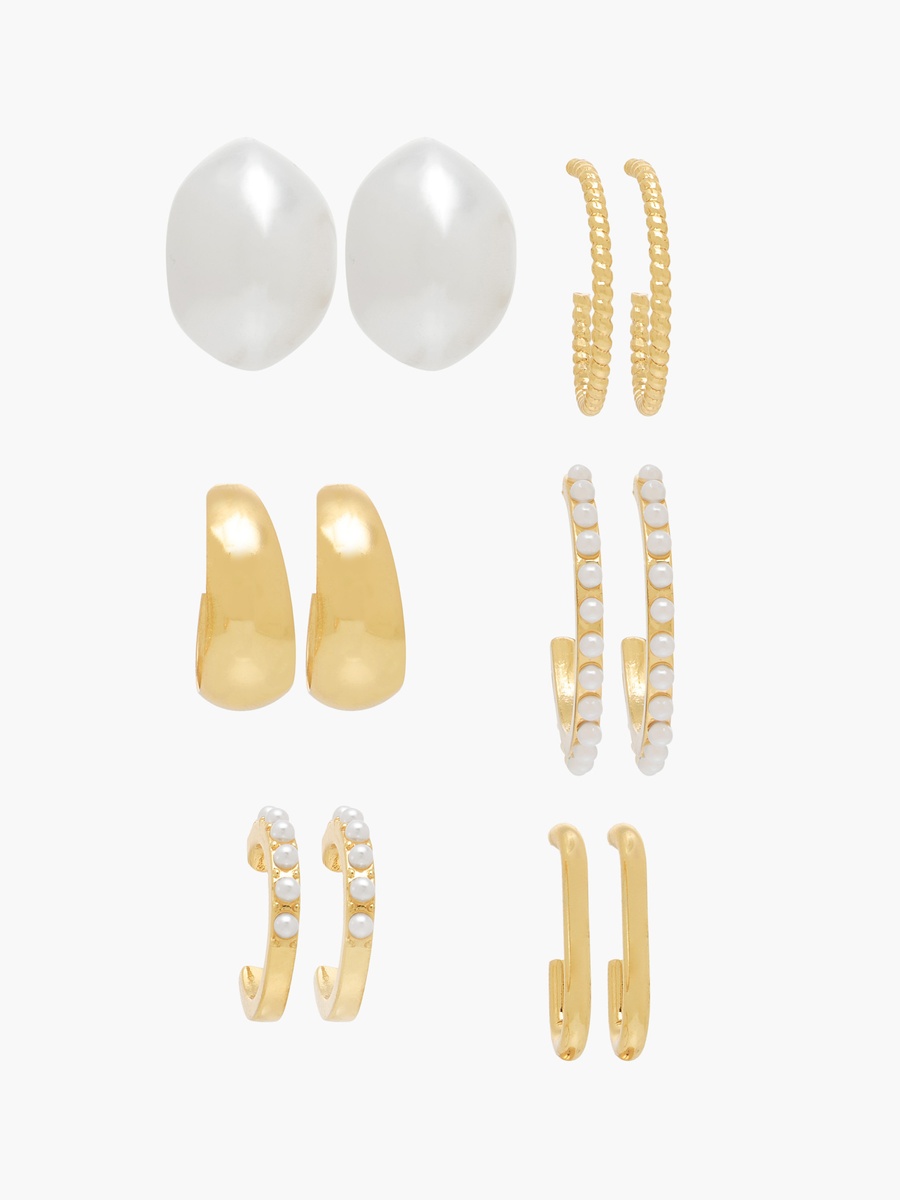 Pack of 6 Metallic Hoop Earrings with Pushback Closure
