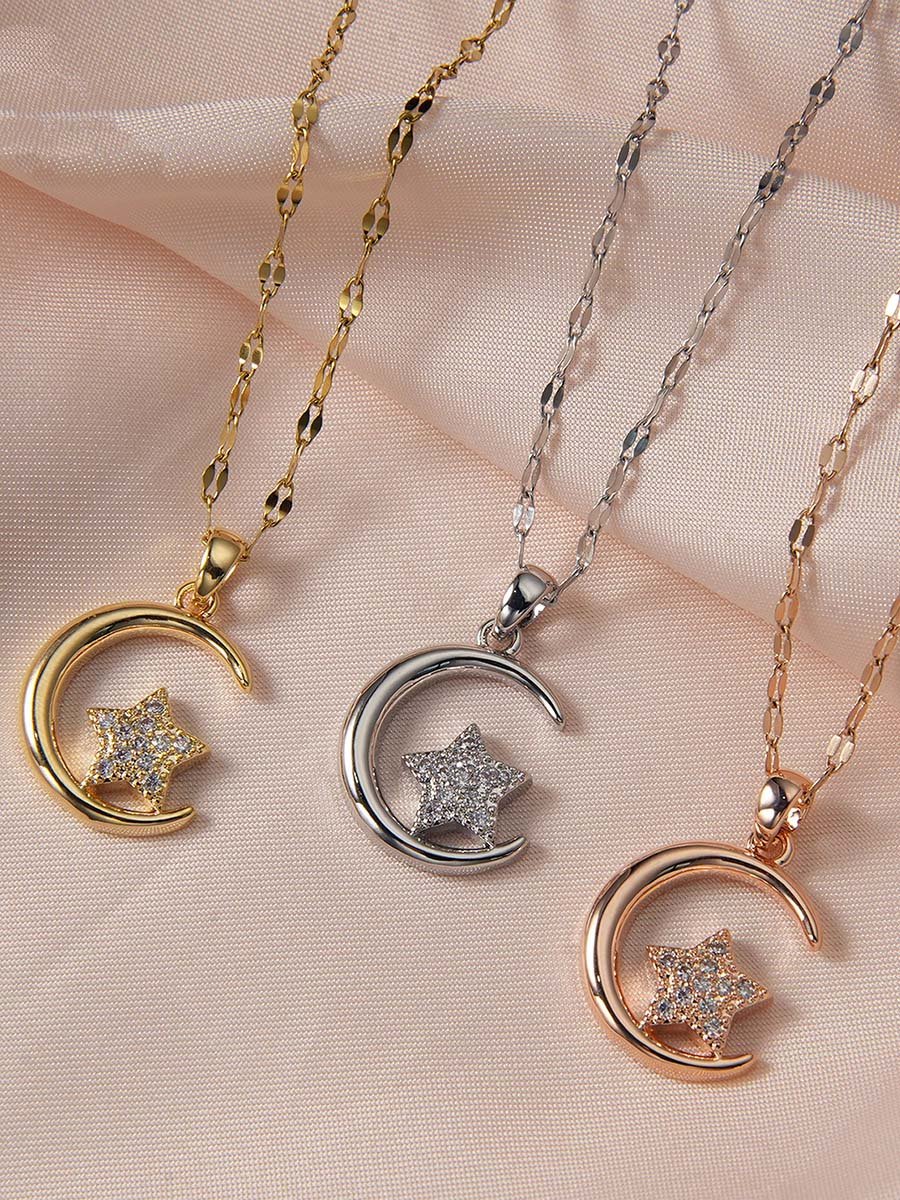 Embellished Star Moon Pendant Necklace
