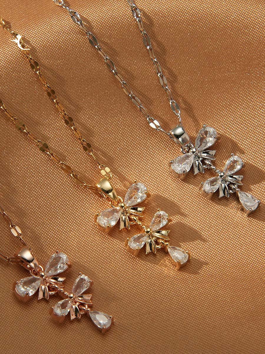 Embellished Bow Drop Pendant Necklace