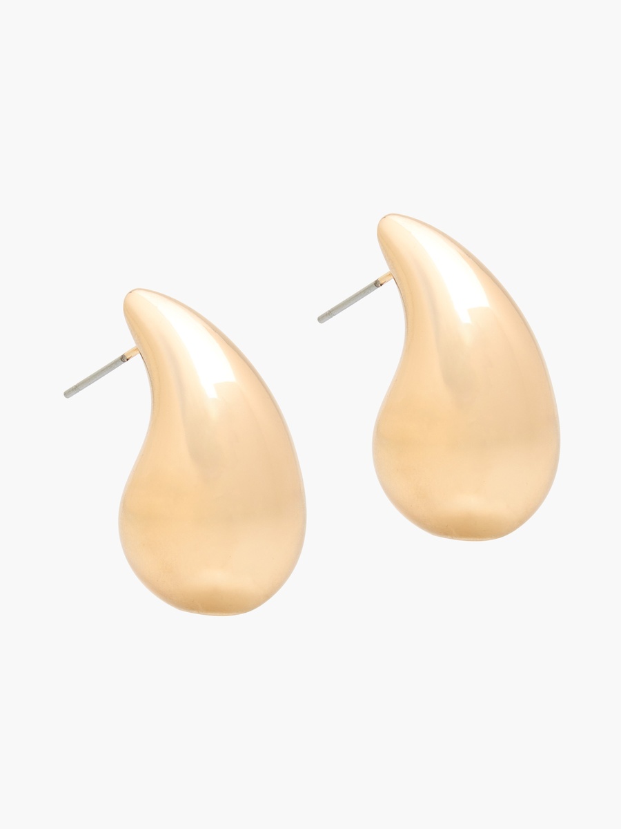 Gold Tone Teardrop Stud Earrings with Pushback Closure