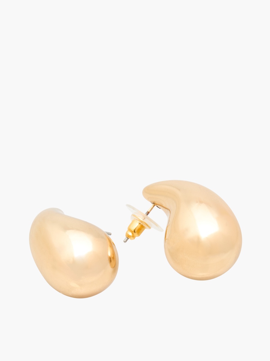 Gold Tone Teardrop Stud Earrings with Pushback Closure