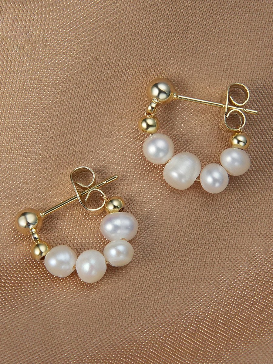 Faux Pearl Hoop Earrings