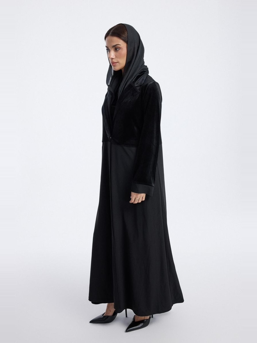 Velvet Panel Longline Abaya