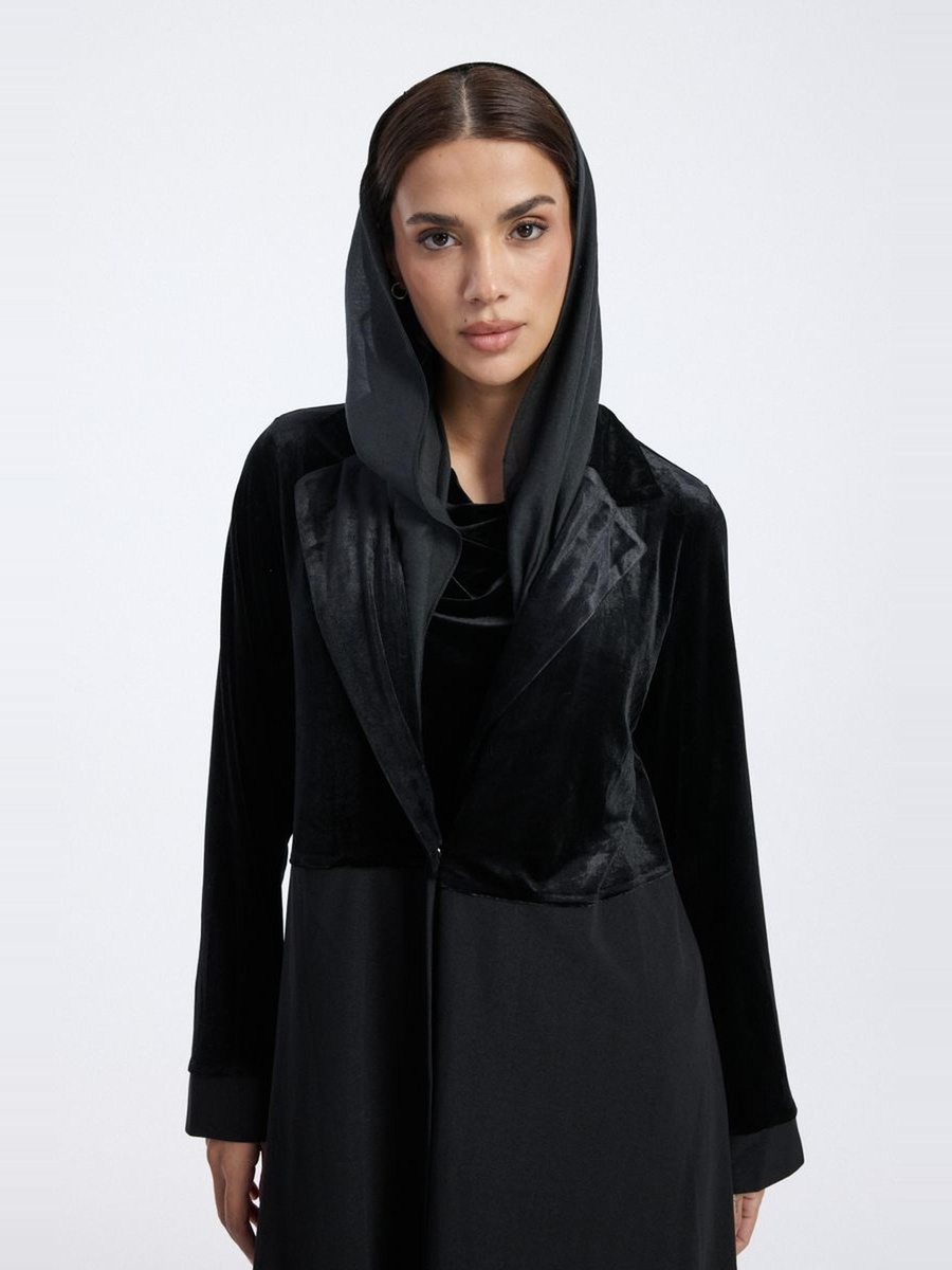 Velvet Panel Longline Abaya