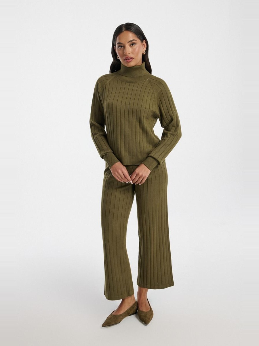 Knit Wide Leg Ribbed Pants