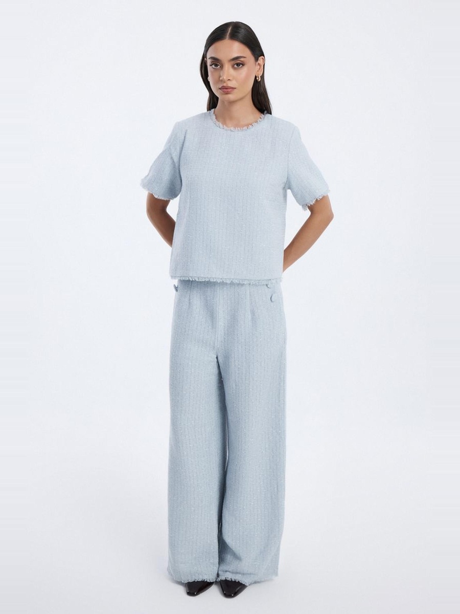 Wide Leg Tweed Trousers with Buttons