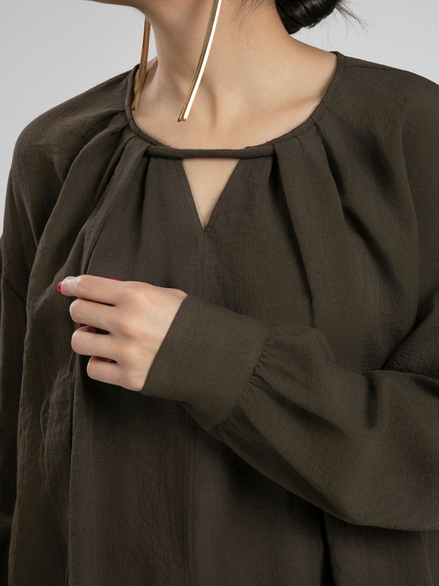 Blouse with Pleats and Keyhole Neckline