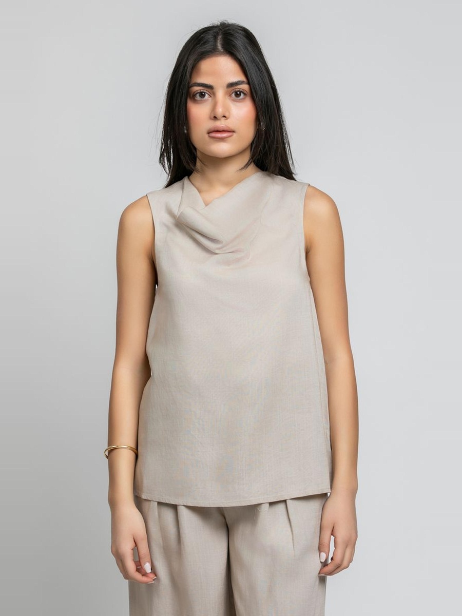 Sleeveless Top with Draped Neck