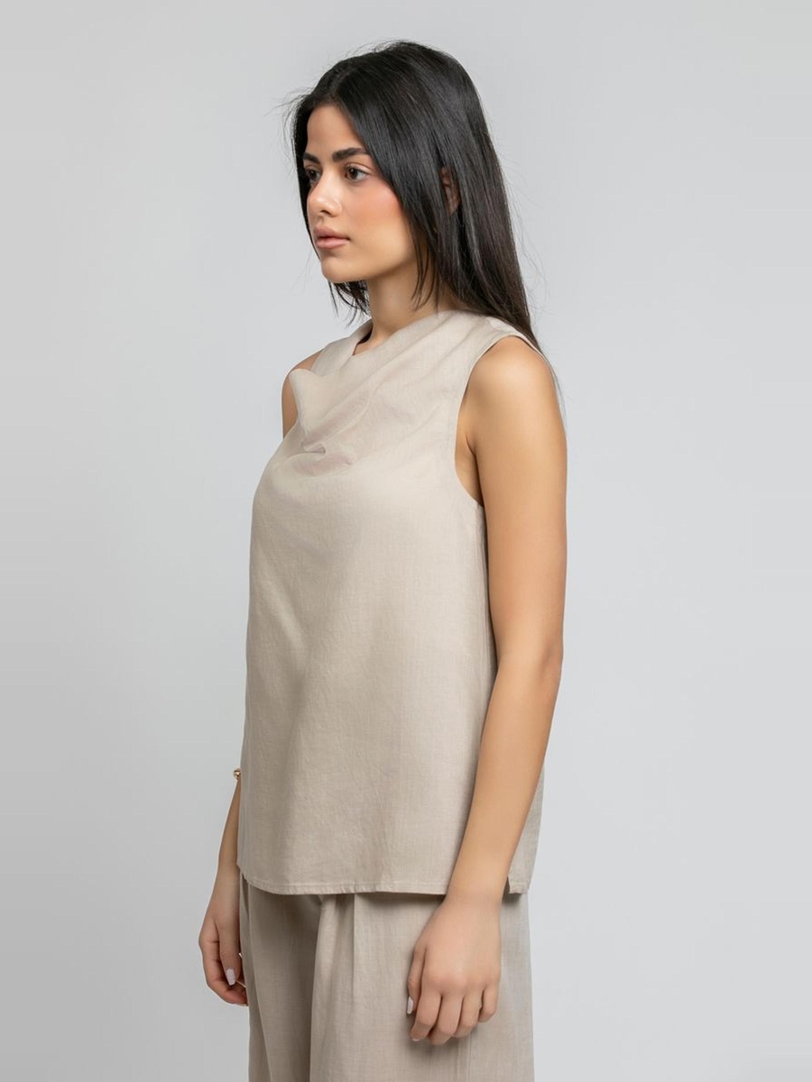 Sleeveless Top with Draped Neck