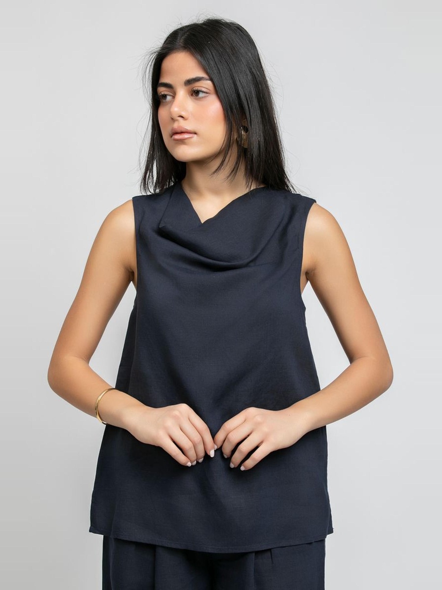 Sleeveless Top with Draped Neck