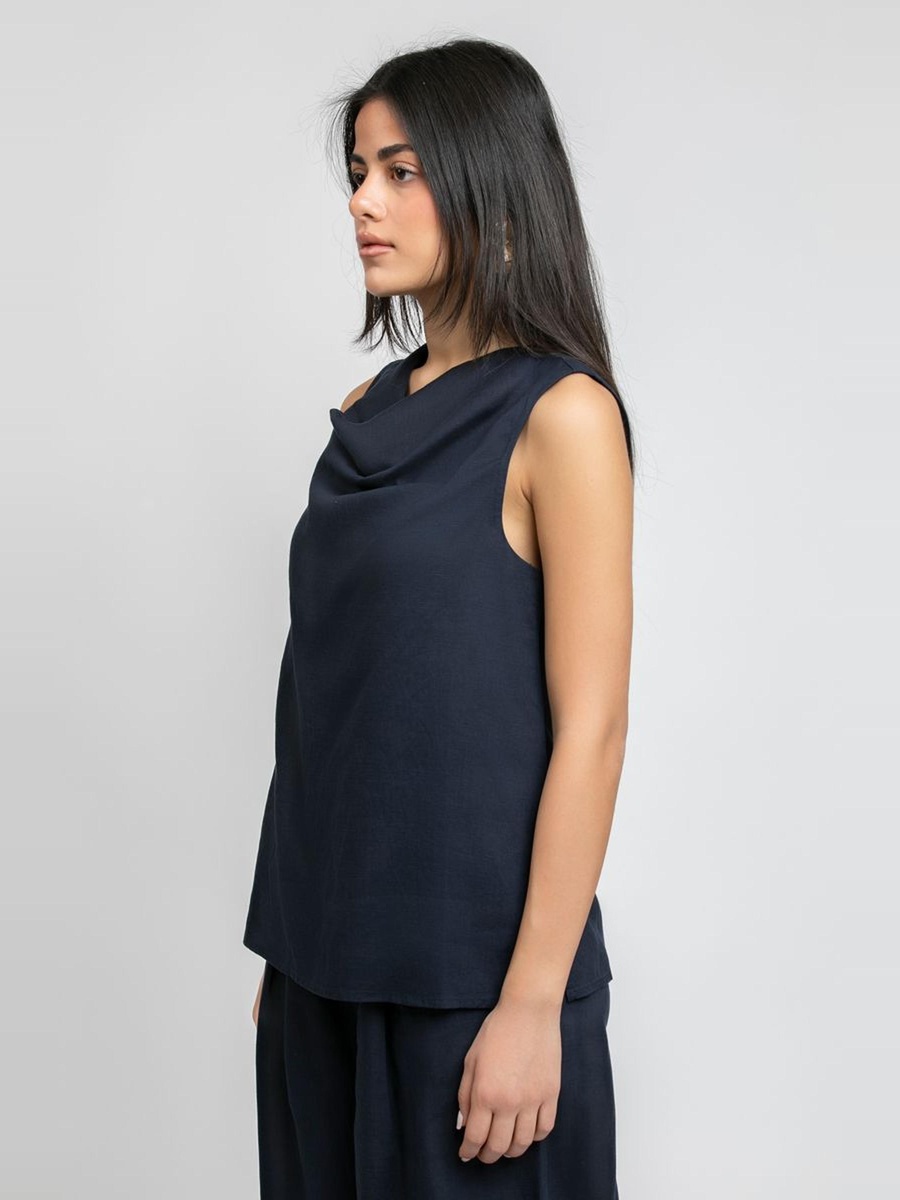 Sleeveless Top with Draped Neck