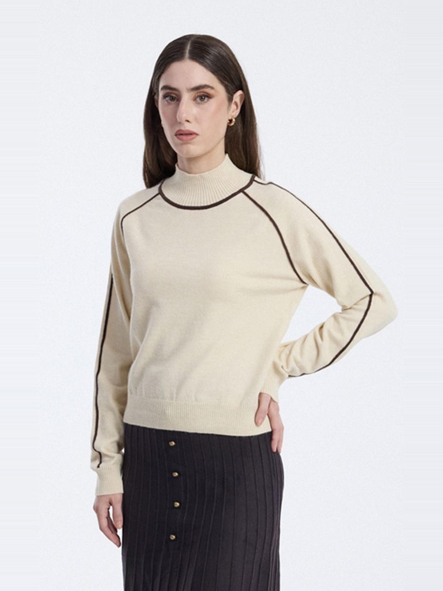 Knitted Blouse with Contrast Trim