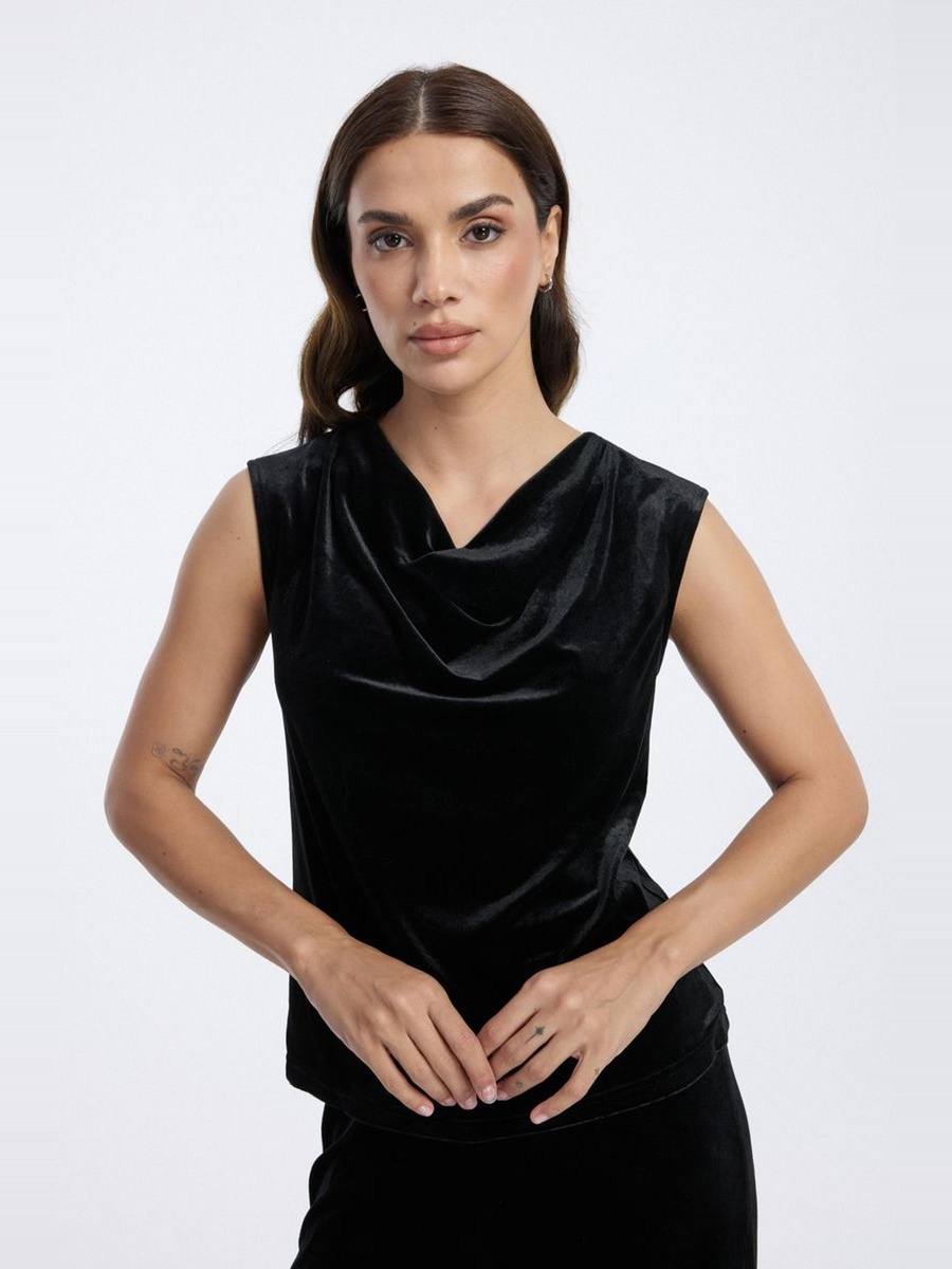 Velvet Draped Neck Sleeveless Top
