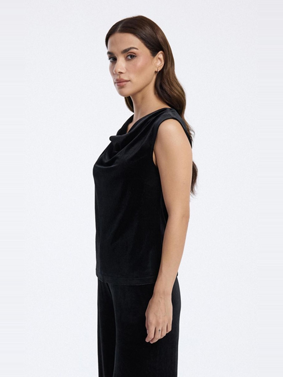 Velvet Draped Neck Sleeveless Top