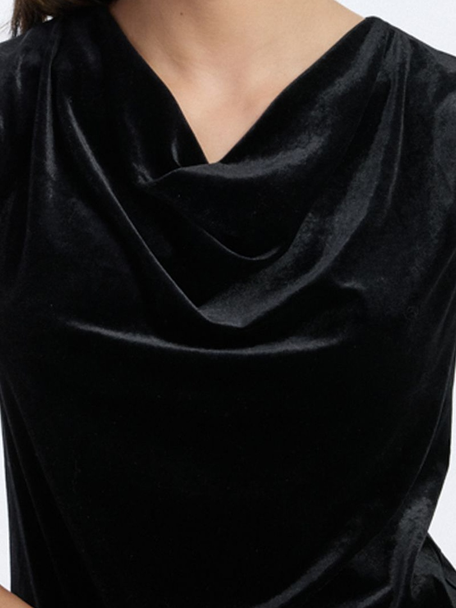 Velvet Draped Neck Sleeveless Top